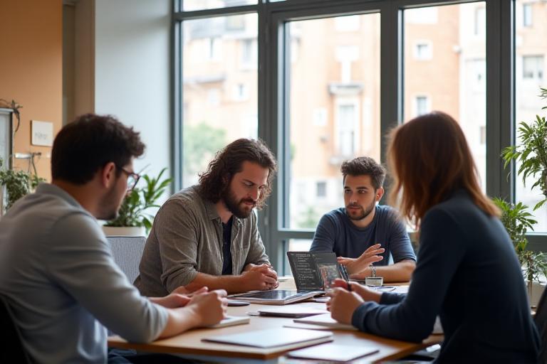 Il team di FiumeAI Digital lavora in un ufficio moderno a Roma