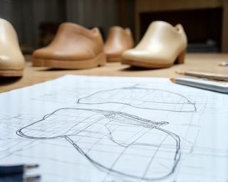 シューズのデザイン設計図と木型