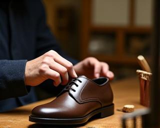 職人が手作業で靴を製造している様子