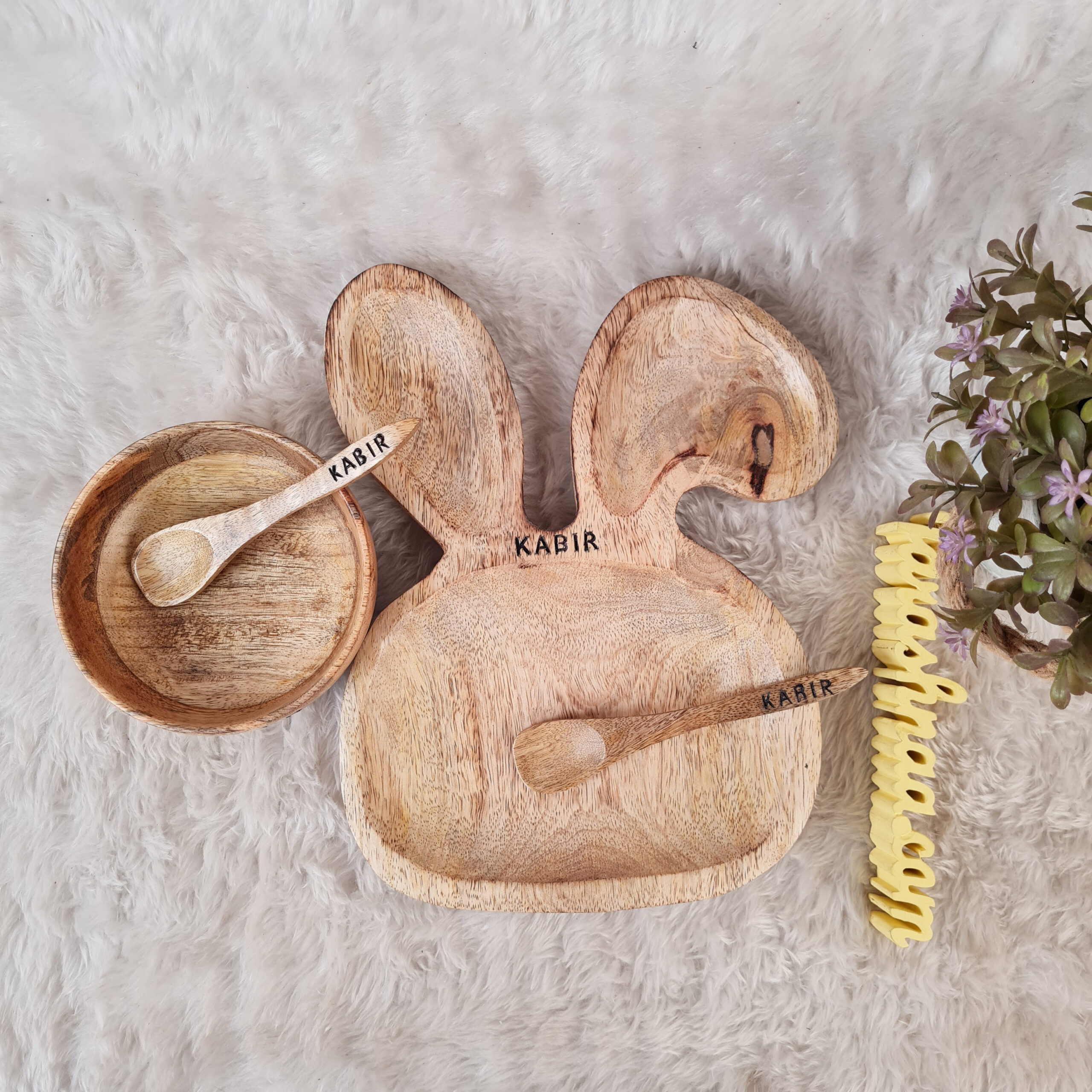Personalised Cute Bunny Platter with Bowl & Spoon Combo