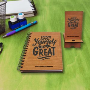 Personalize Gifting set of Diary & Mobile Holder with Engraved Motivational Quotes